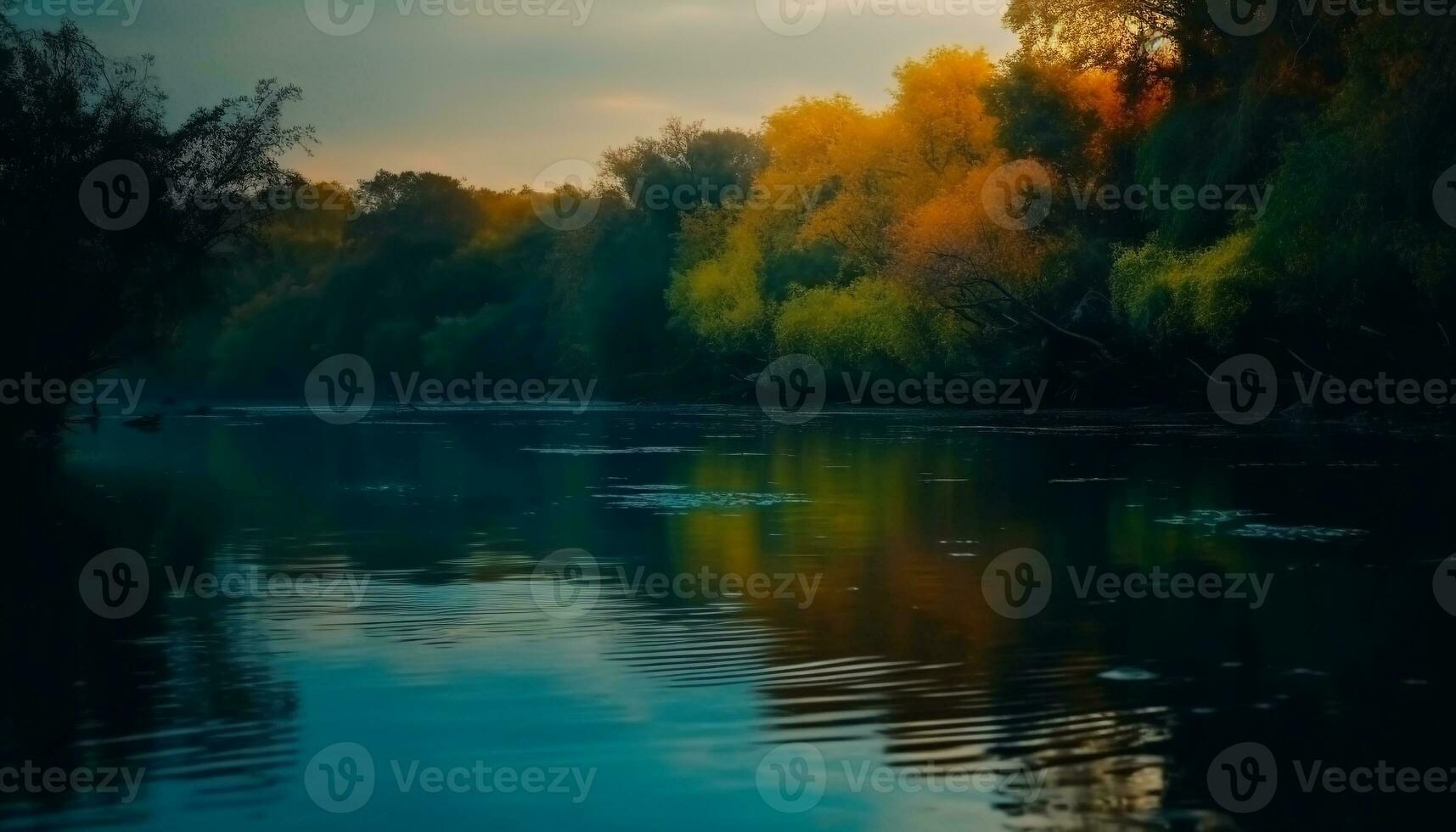 un tranquilo escena de natural belleza reflexión en el estanque generativo ai foto