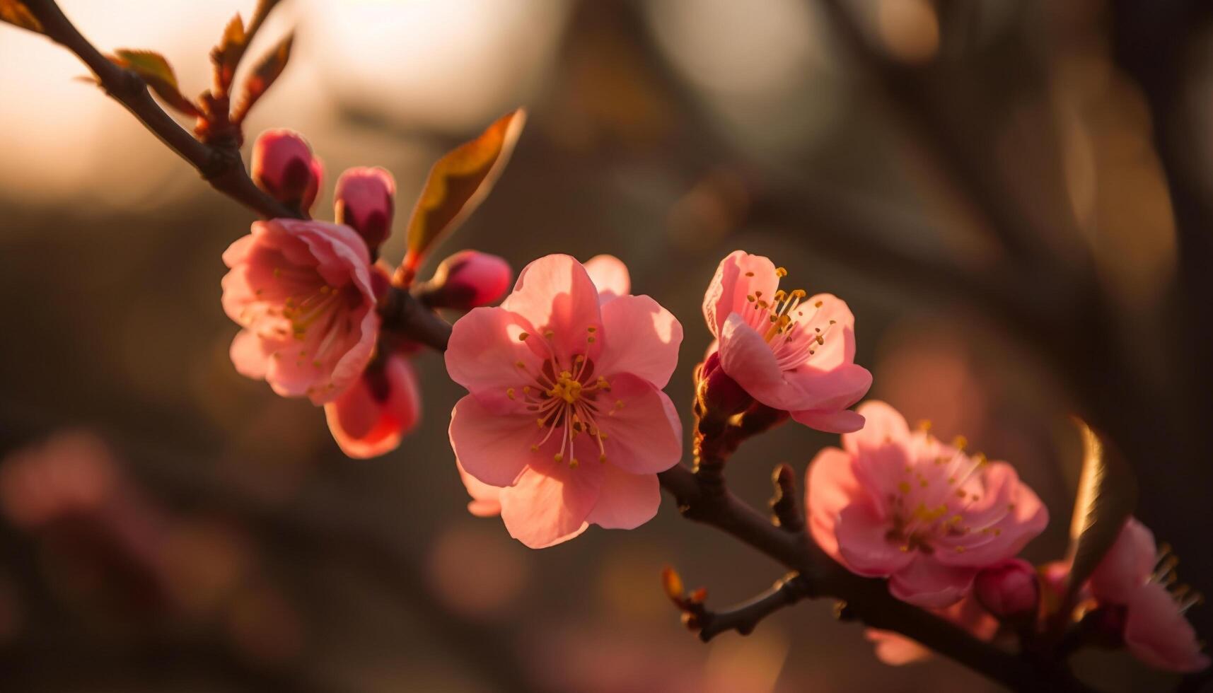 Vibrant cherry blossom tree in full bloom, a springtime beauty generative AI photo