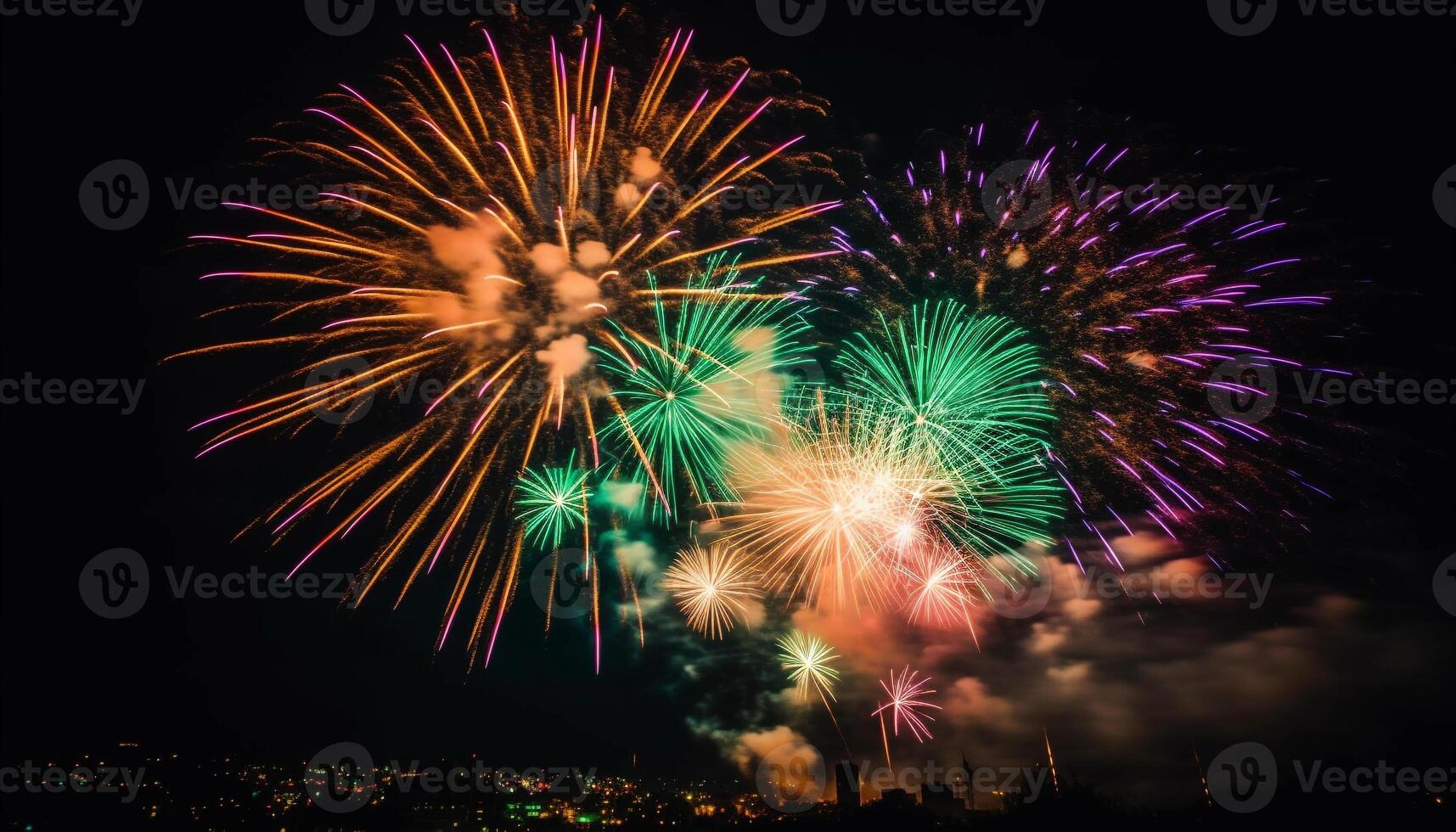 cuarto de julio celebracion vibrante colores, explotando fuegos artificiales, brillante llamas generado por ai foto