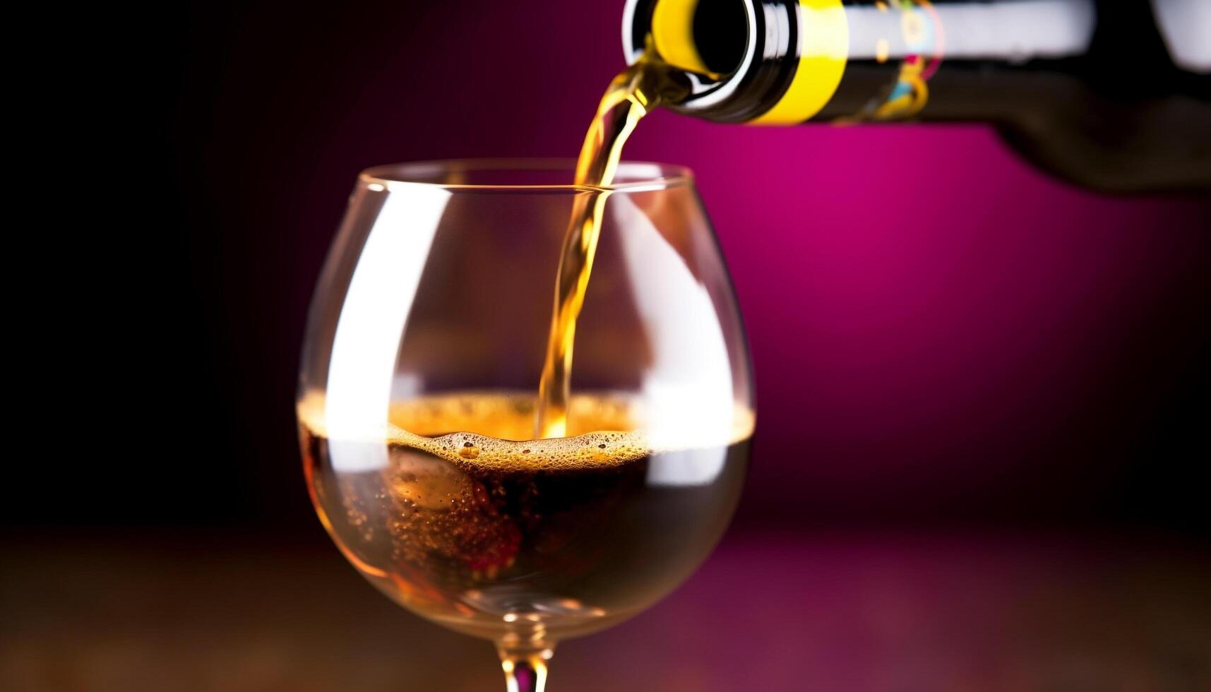 Liquid pouring, red wine splashing, filling wineglass with elegance generated by AI photo