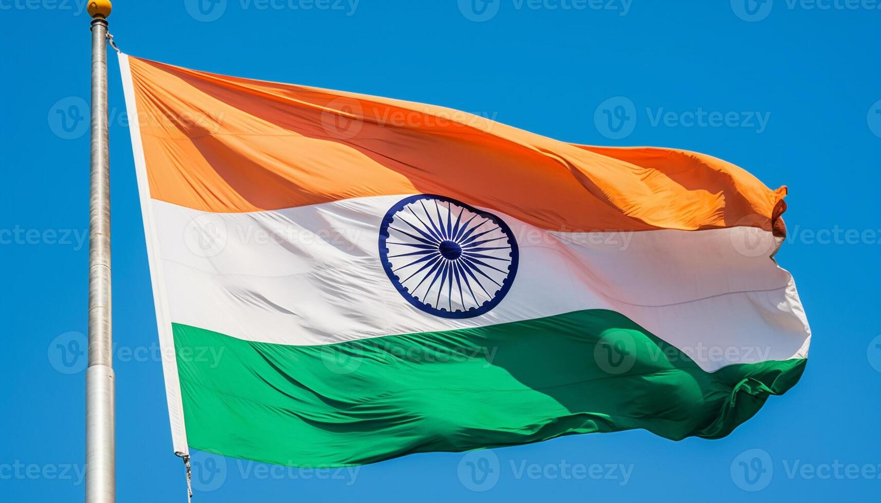 Waving Indian flag symbolizes patriotism, pride, and freedom outdoors generated by AI photo