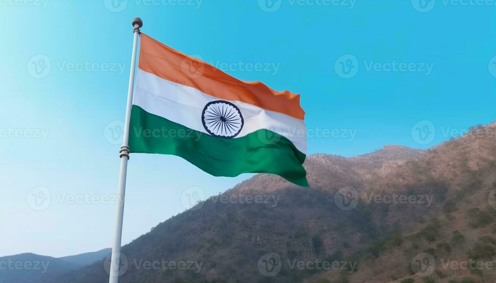 Flagpole waving striped flag, symbol of patriotism and pride generated by AI photo