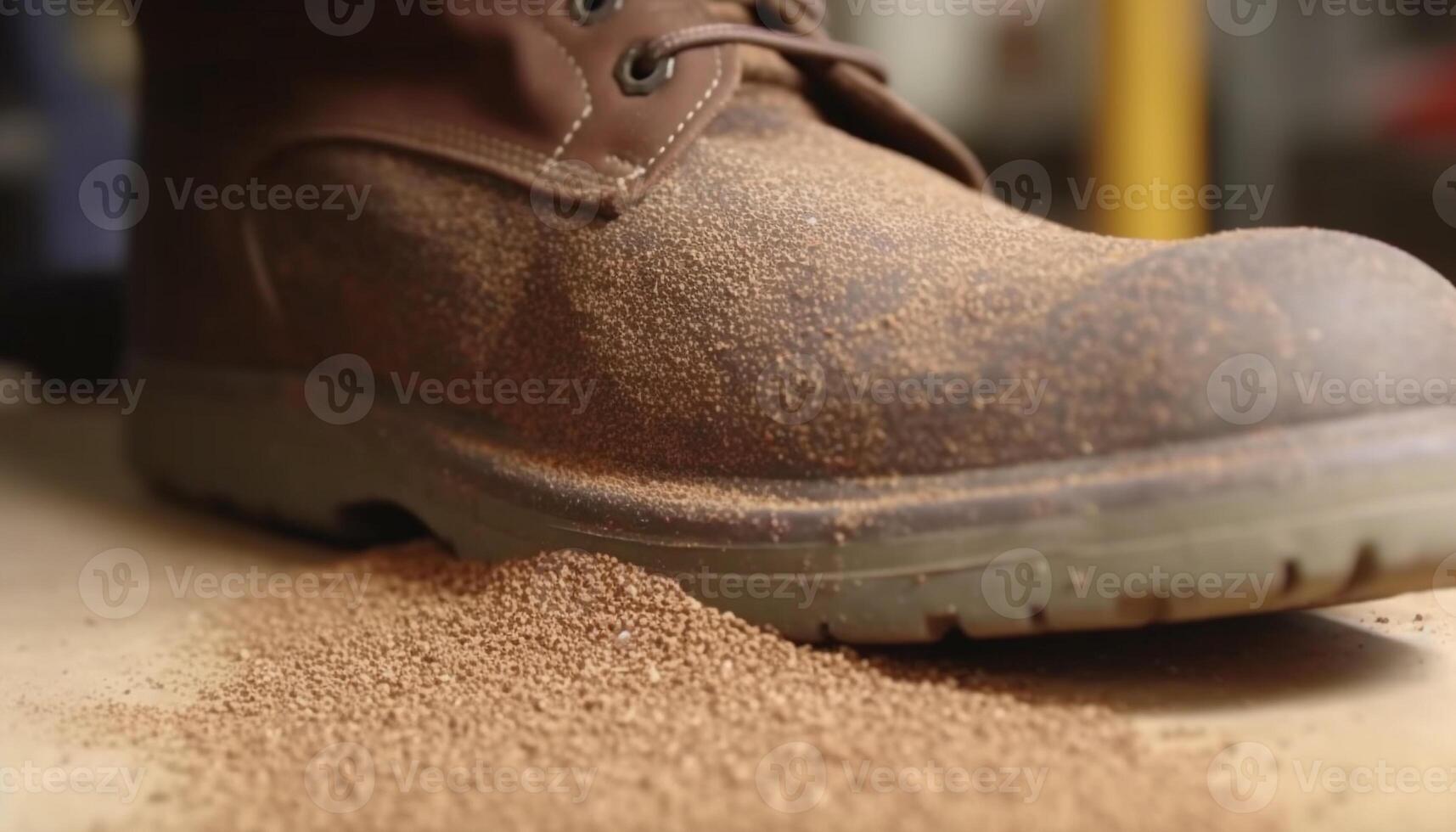 Men leather hiking boot with dirty sole walking in nature generated by AI photo