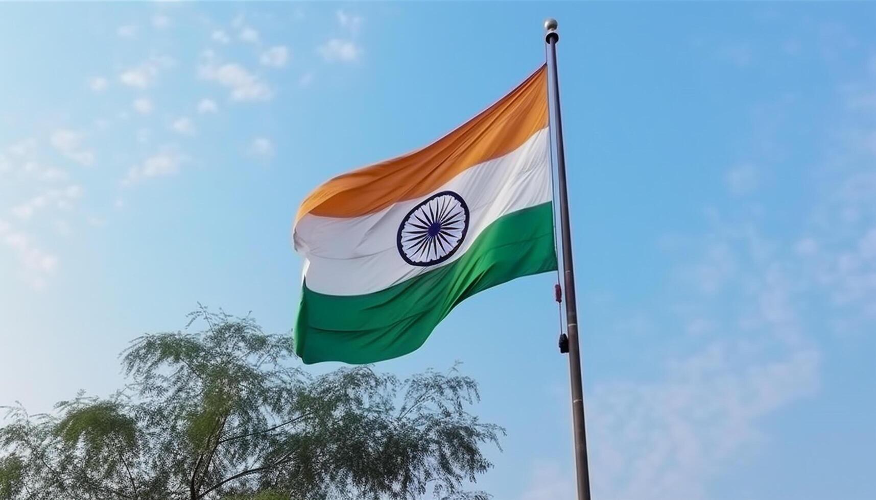 Multi colored flag waving in the wind, symbol of Brazilian patriotism generated by AI photo