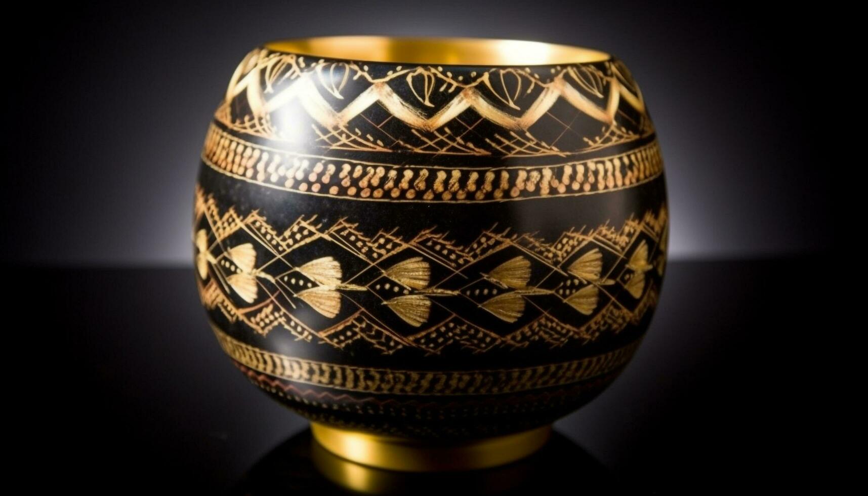 Ancient yellow pottery bowl, ornate pattern, East Asian culture souvenir generated by AI photo