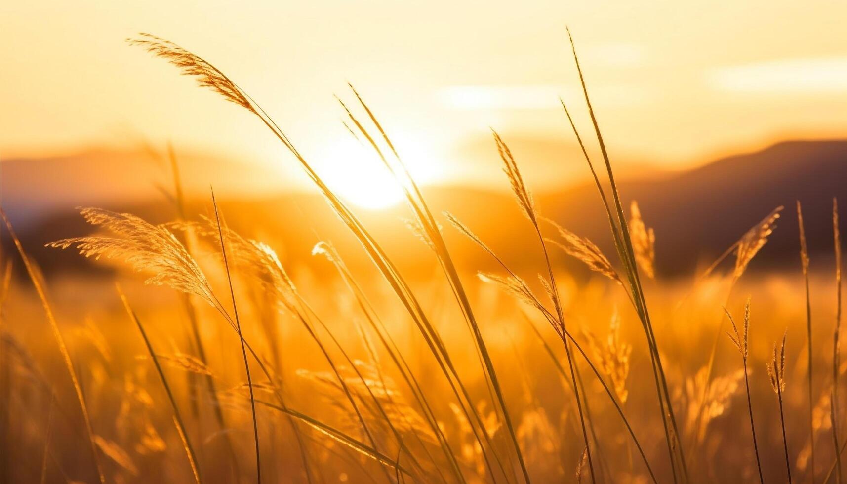 dorado trigo campos resplandor en vibrante atardecer, naturaleza belleza revelado generado por ai foto