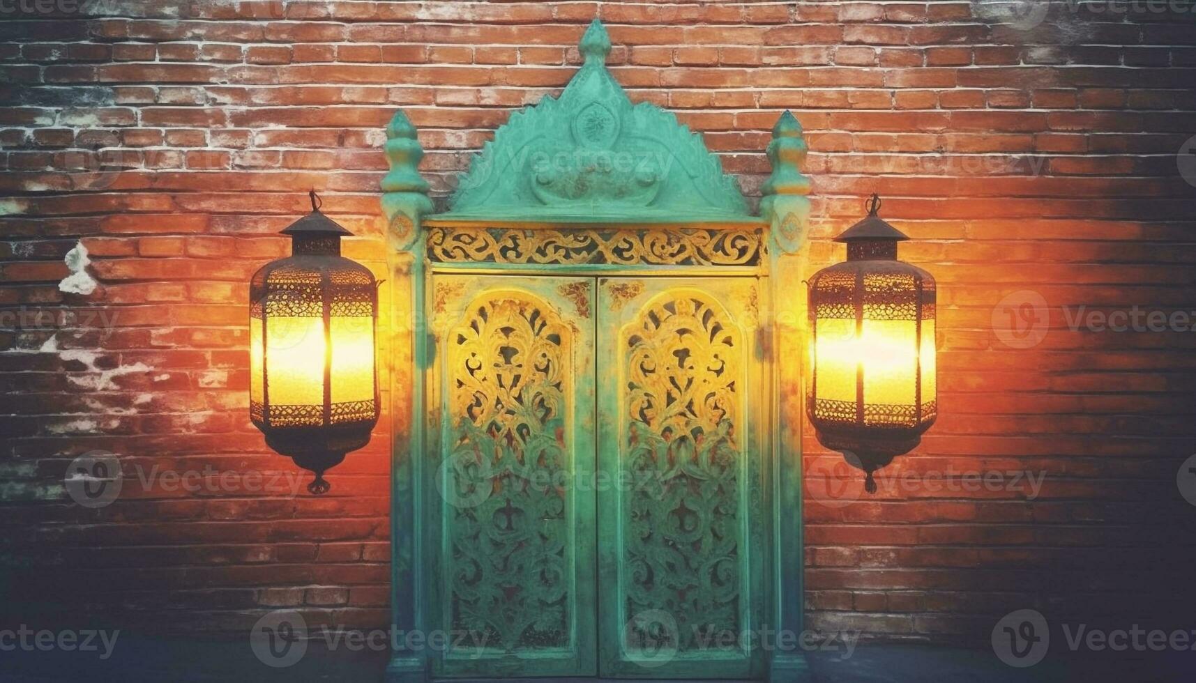 iluminado linternas adornar antiguo Arábica edificio, simbolizando indígena espiritualidad generado por ai foto