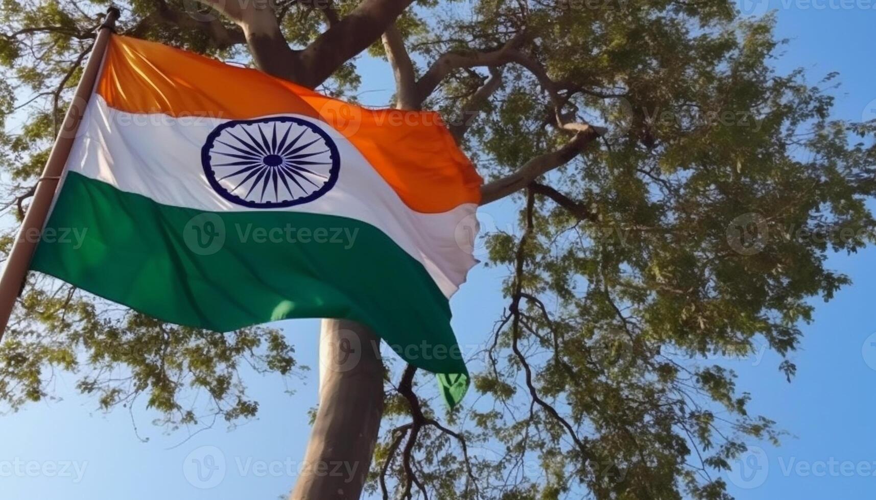 Patriotic symbol waving in wind against clear sky, nature pride generated by AI photo