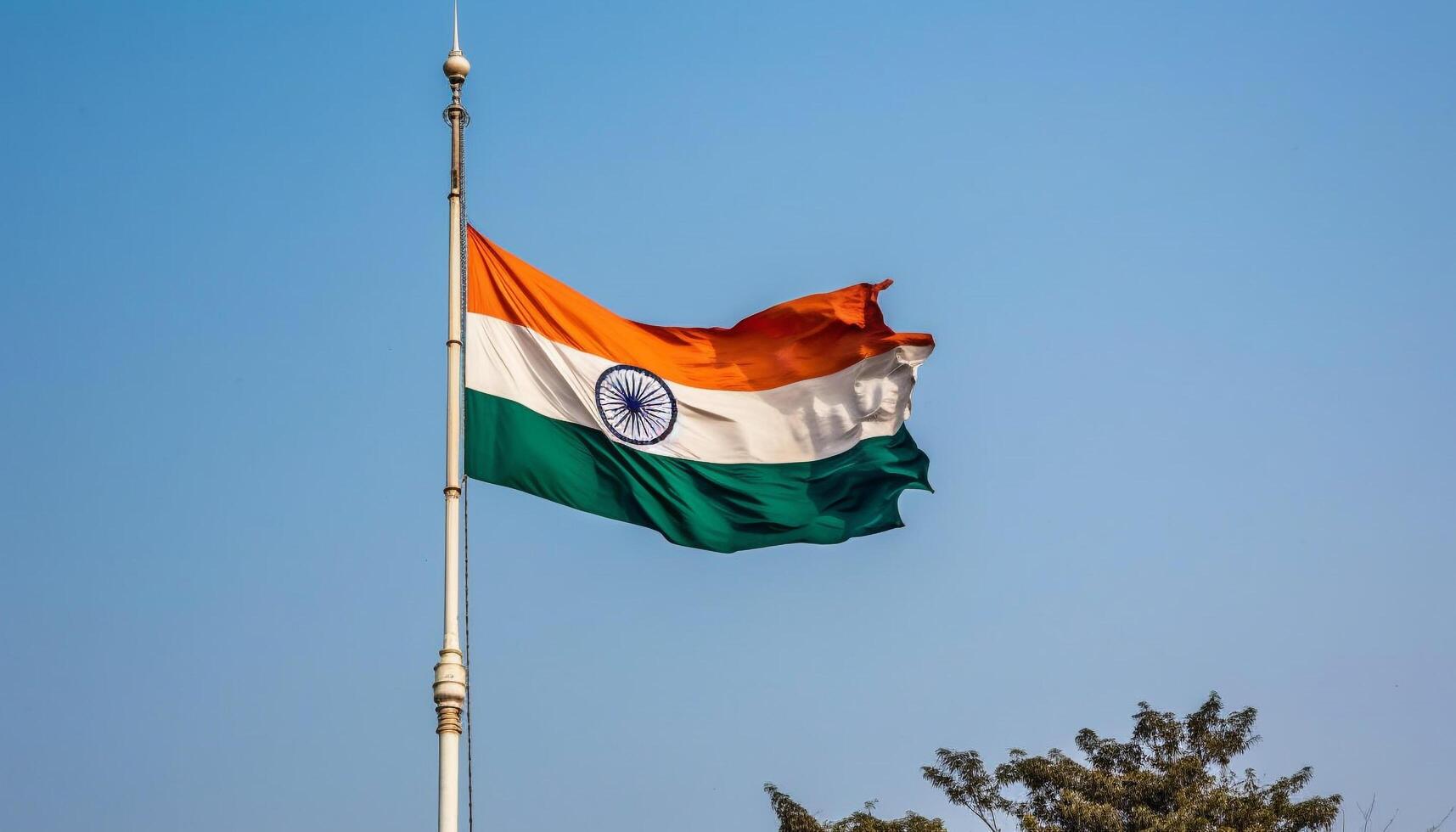 Flagpole waving striped textile, symbol of patriotism and freedom generated by AI photo