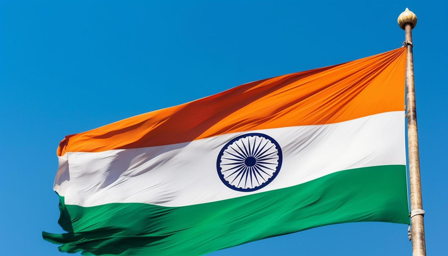 Waving Indian flag flying high, symbol of pride and freedom generated by AI photo