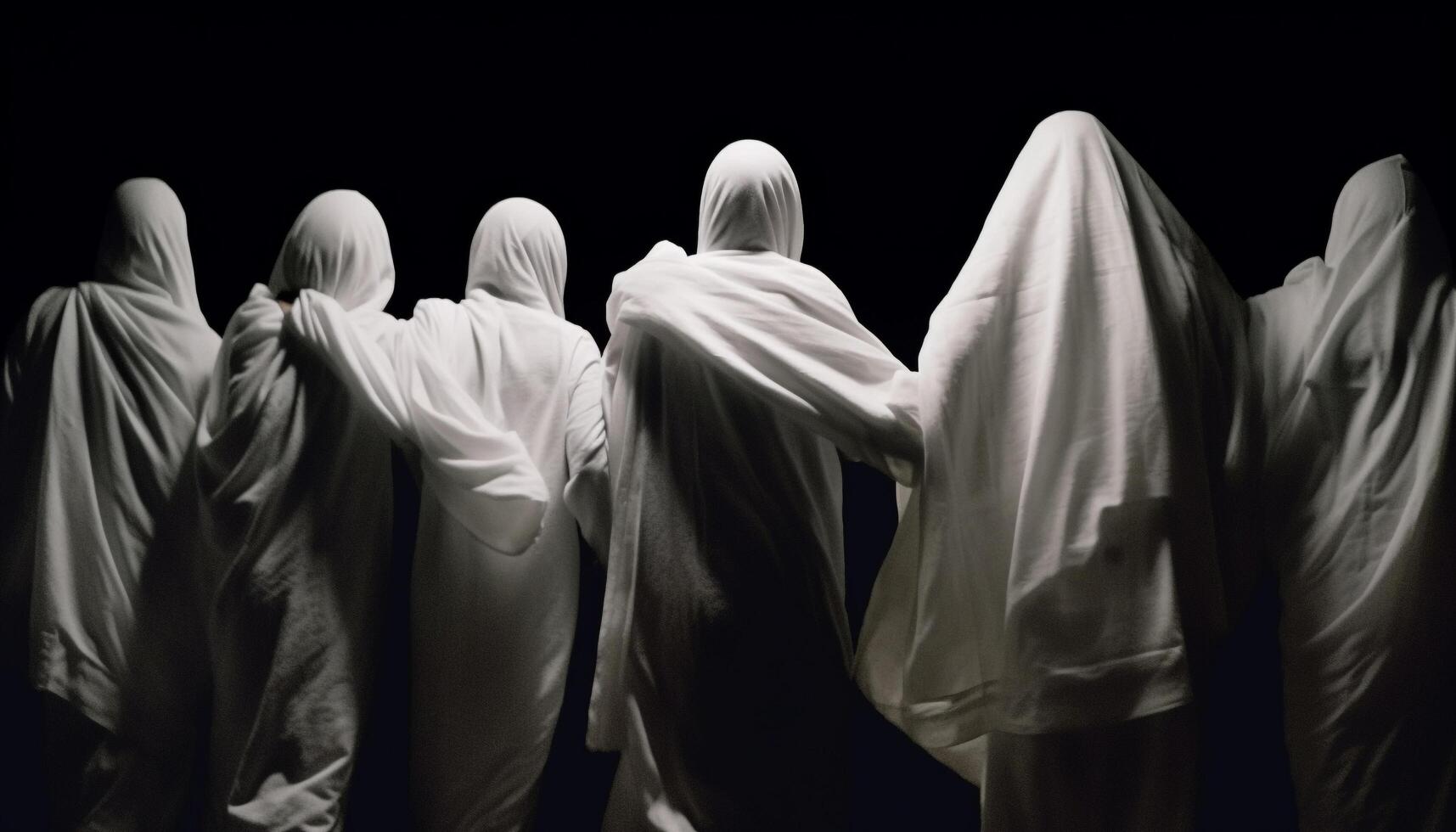 One person holding religious veil, walking outdoors in white robe generated by AI photo