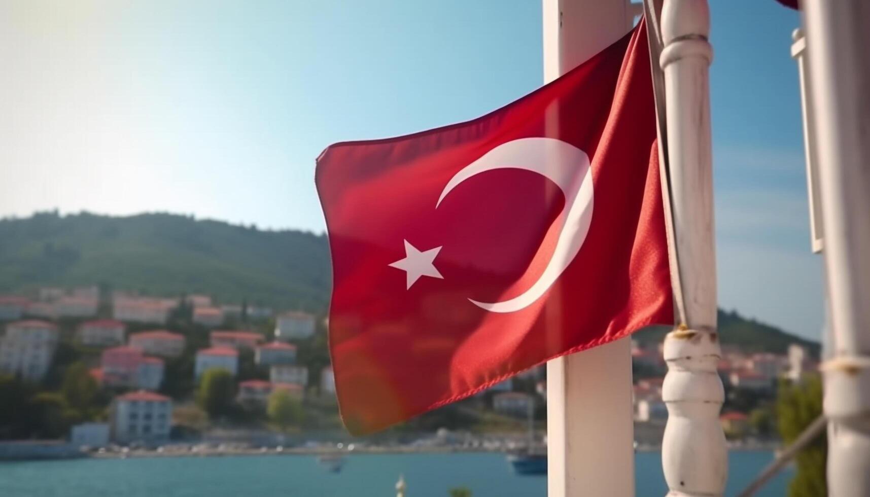 Turkish flag waving in the wind, symbol of patriotism and culture generated by AI photo