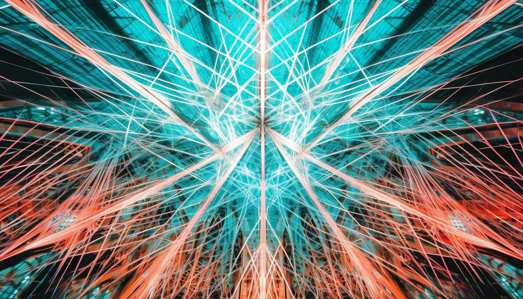 Vibrant colors illuminate futuristic design with abstract geometric shapes generated by AI photo