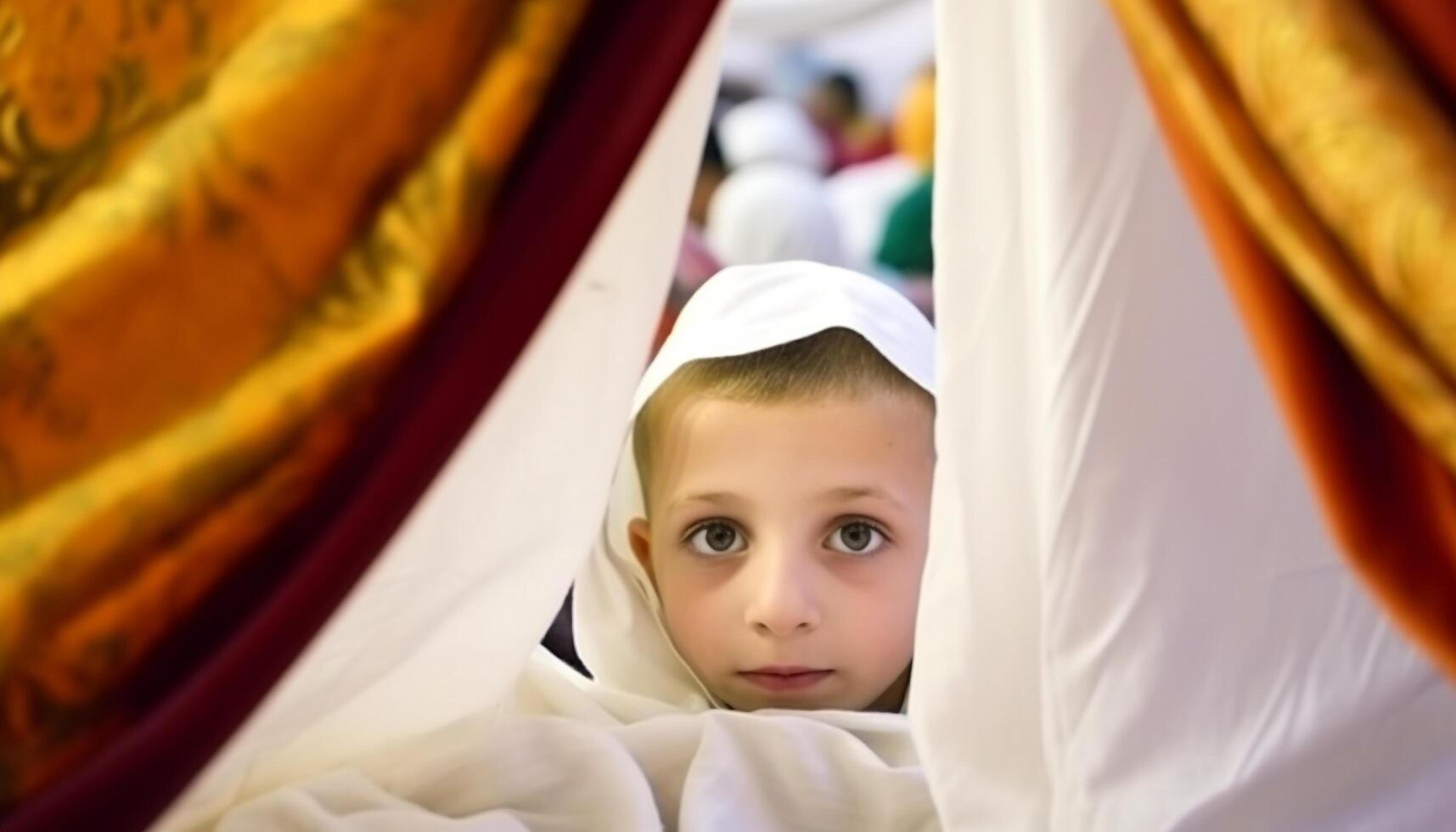 Small children playing in a tent, innocence and playful fun generated by AI photo