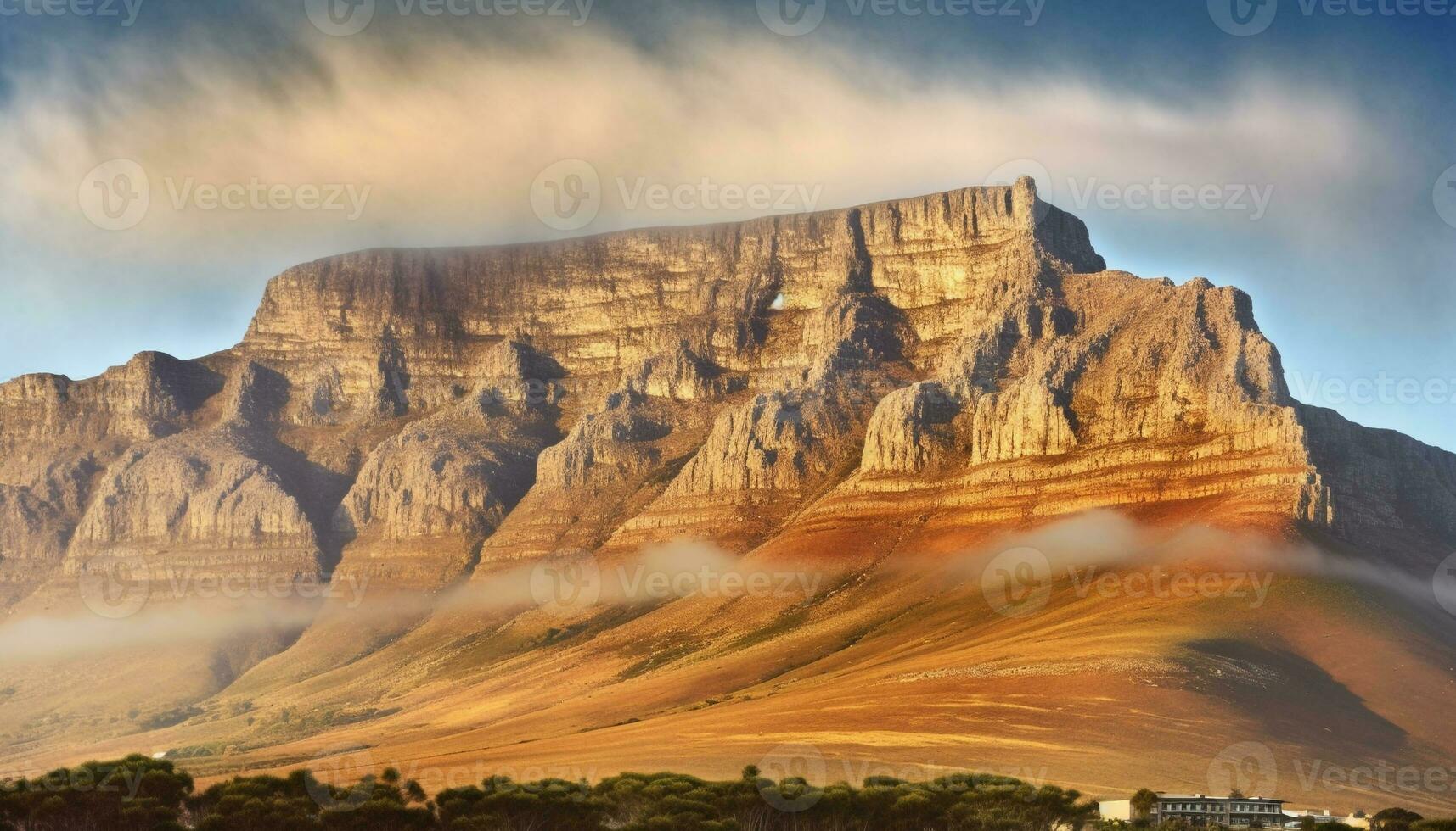 Majestic mountain range, eroded cliff, tranquil meadow, natural beauty generated by AI photo