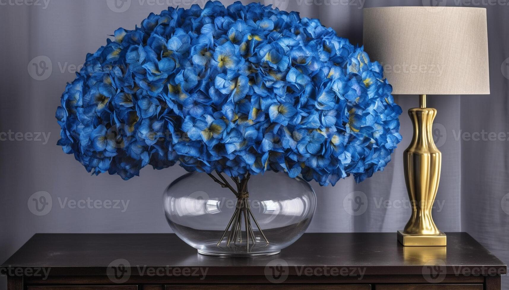 Modern vase design with elegant blue hydrangea bouquet decoration generated by AI photo