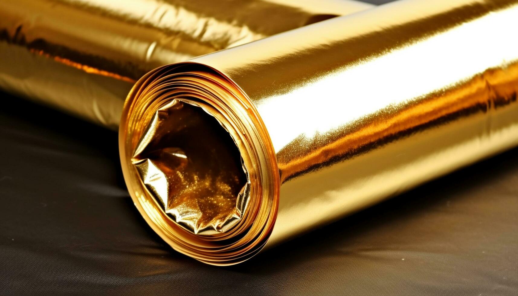 Shiny gold colored document rolled up on metal equipment generated by AI photo