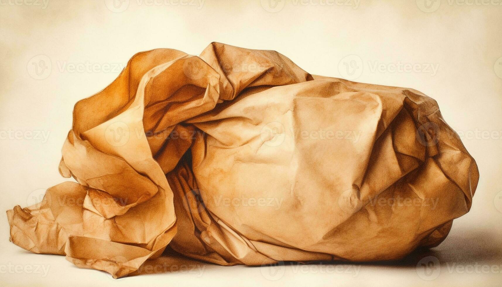 Abstract fiber pattern on crumpled paper bag backdrop, no people generated by AI photo