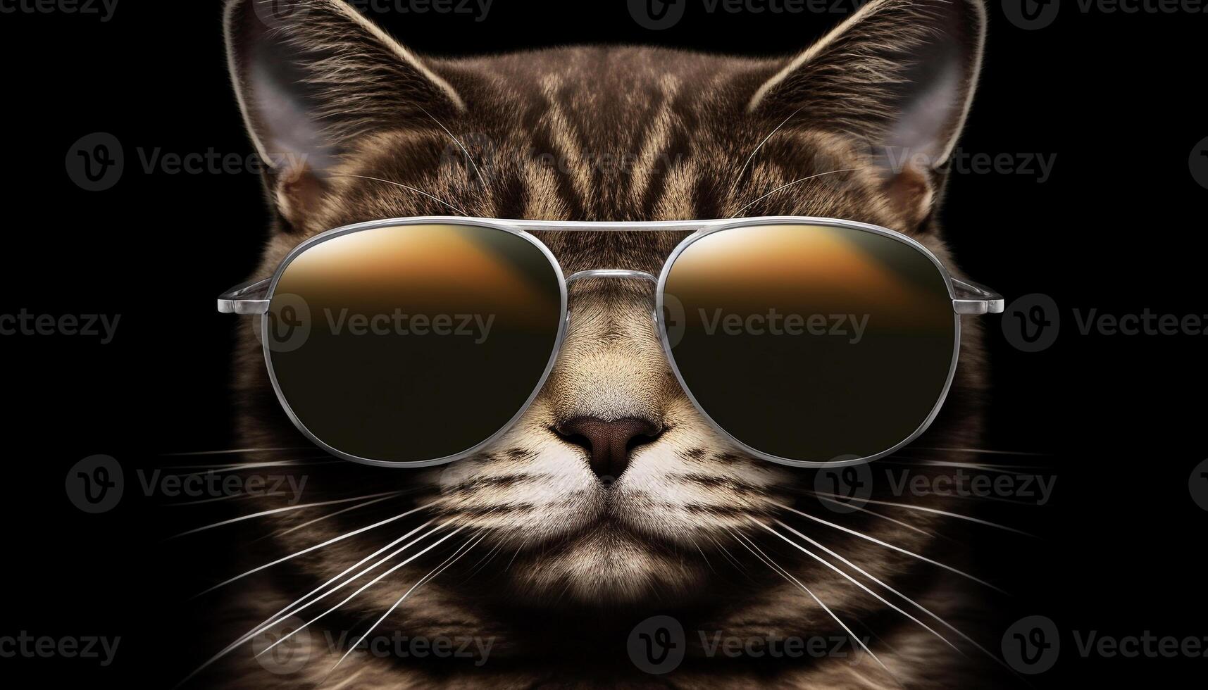 Elegant kitten staring with humor, pampered with sunglasses and gold generated by AI photo