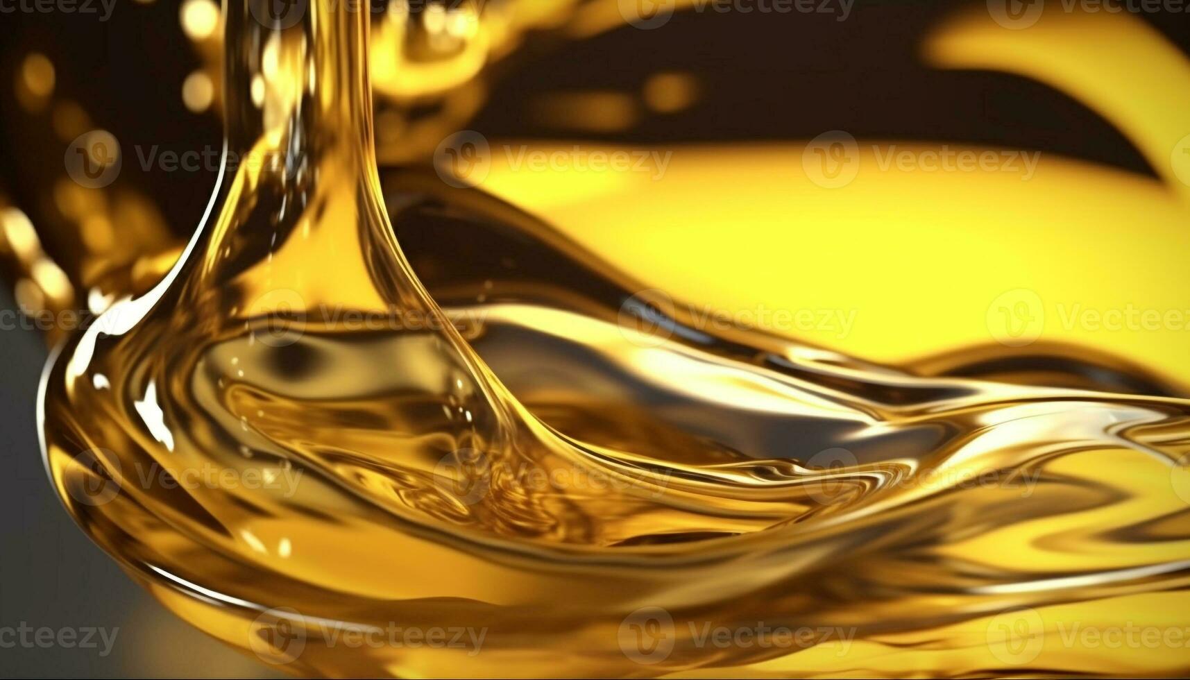 Smooth, shiny, gold colored cooking oil pouring in abstract wave pattern generated by AI photo