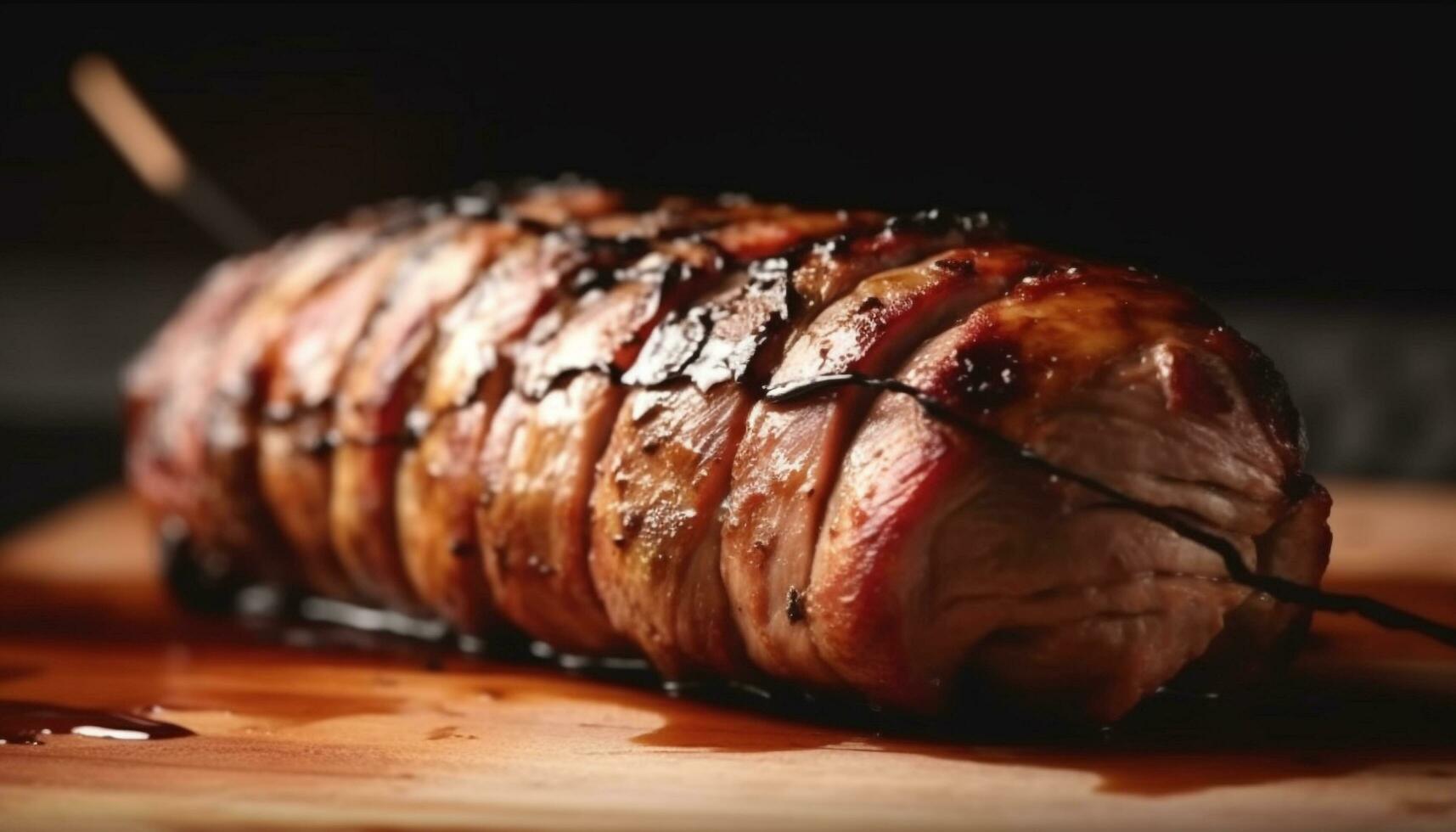 Juicy smoked fillet, grilled to perfection on rustic cutting board generated by AI photo