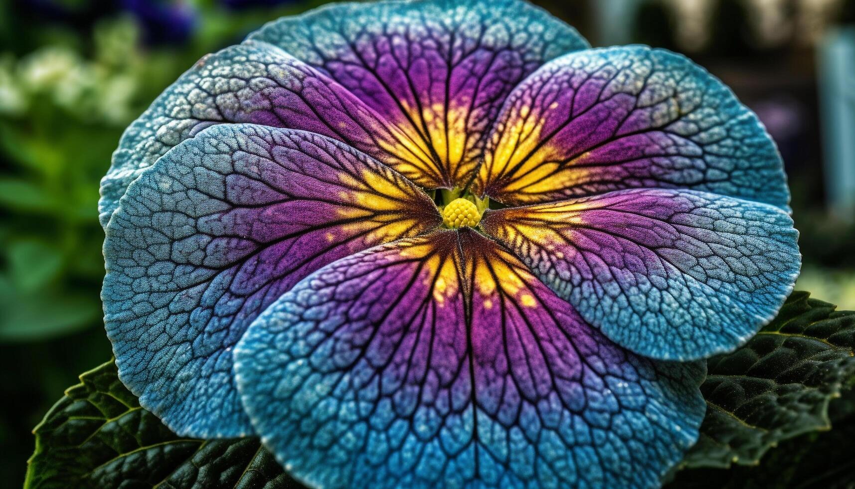 Vibrant colors of a multi colored flower in close up macro generated by AI photo