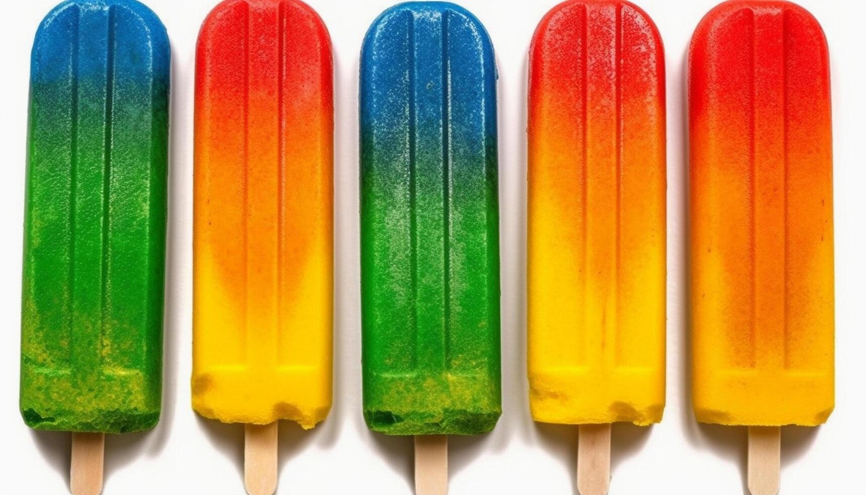 Rainbow colored lollipop stick with flavored ice and candy stripes generated by AI photo