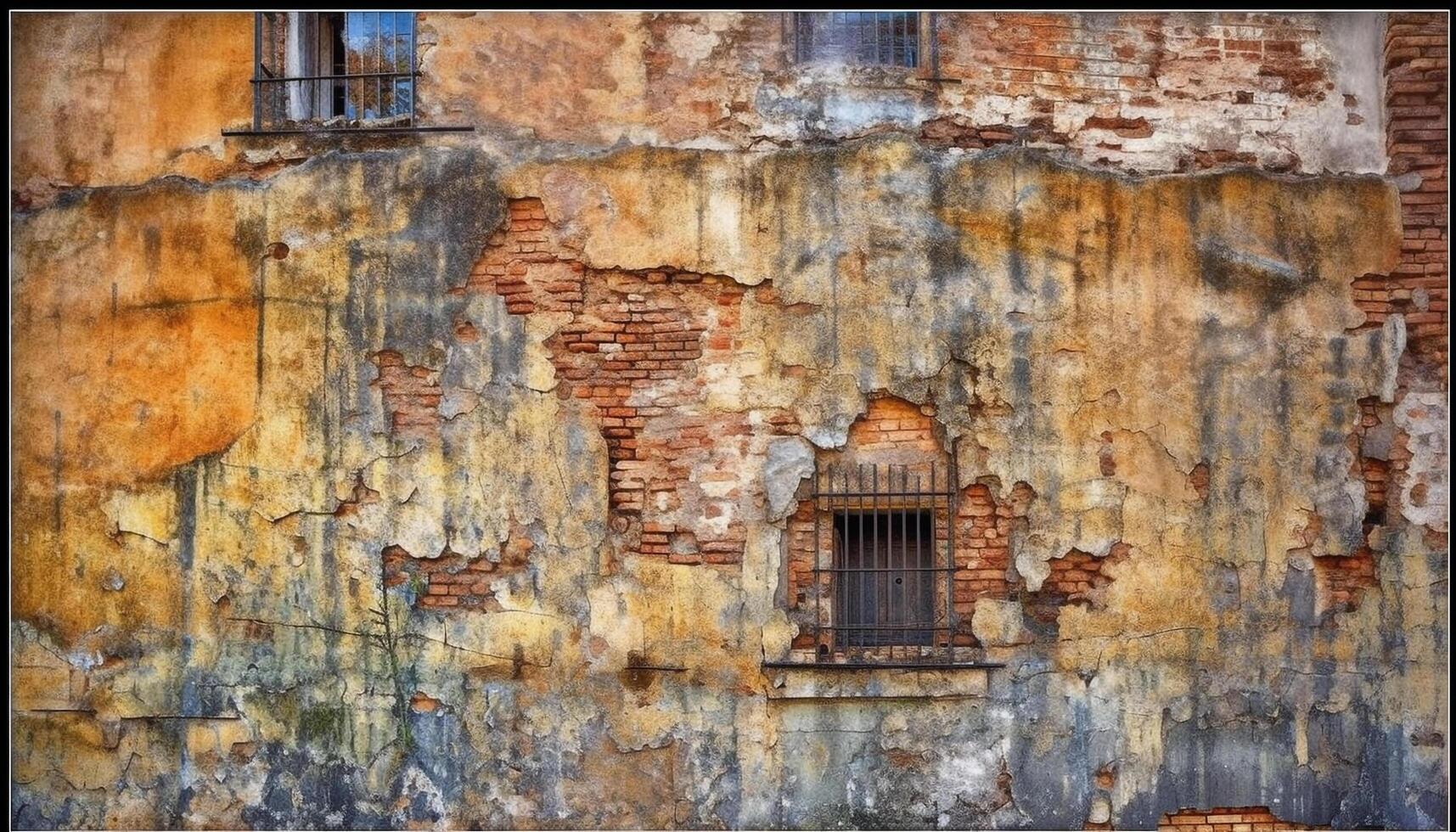 Rusty metal door on weathered brick building, abandoned and run down generated by AI photo