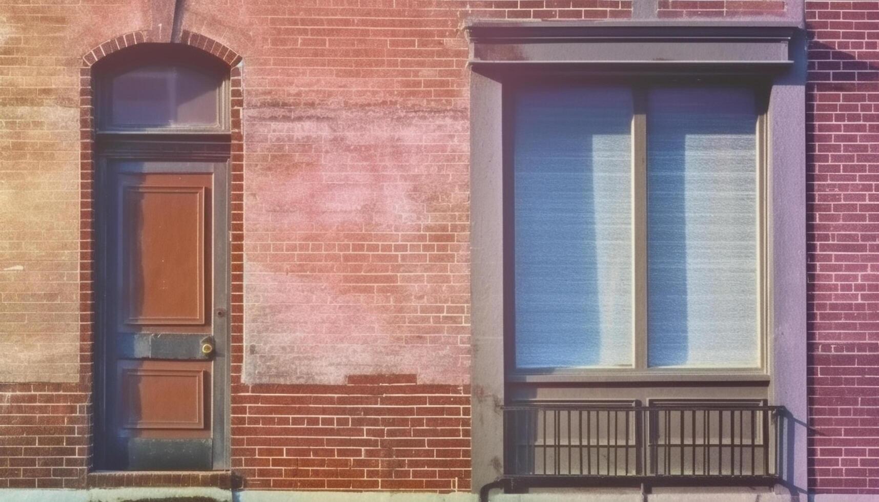 antiguo ladrillo edificio con azul persianas y balcón en verano generado por ai foto