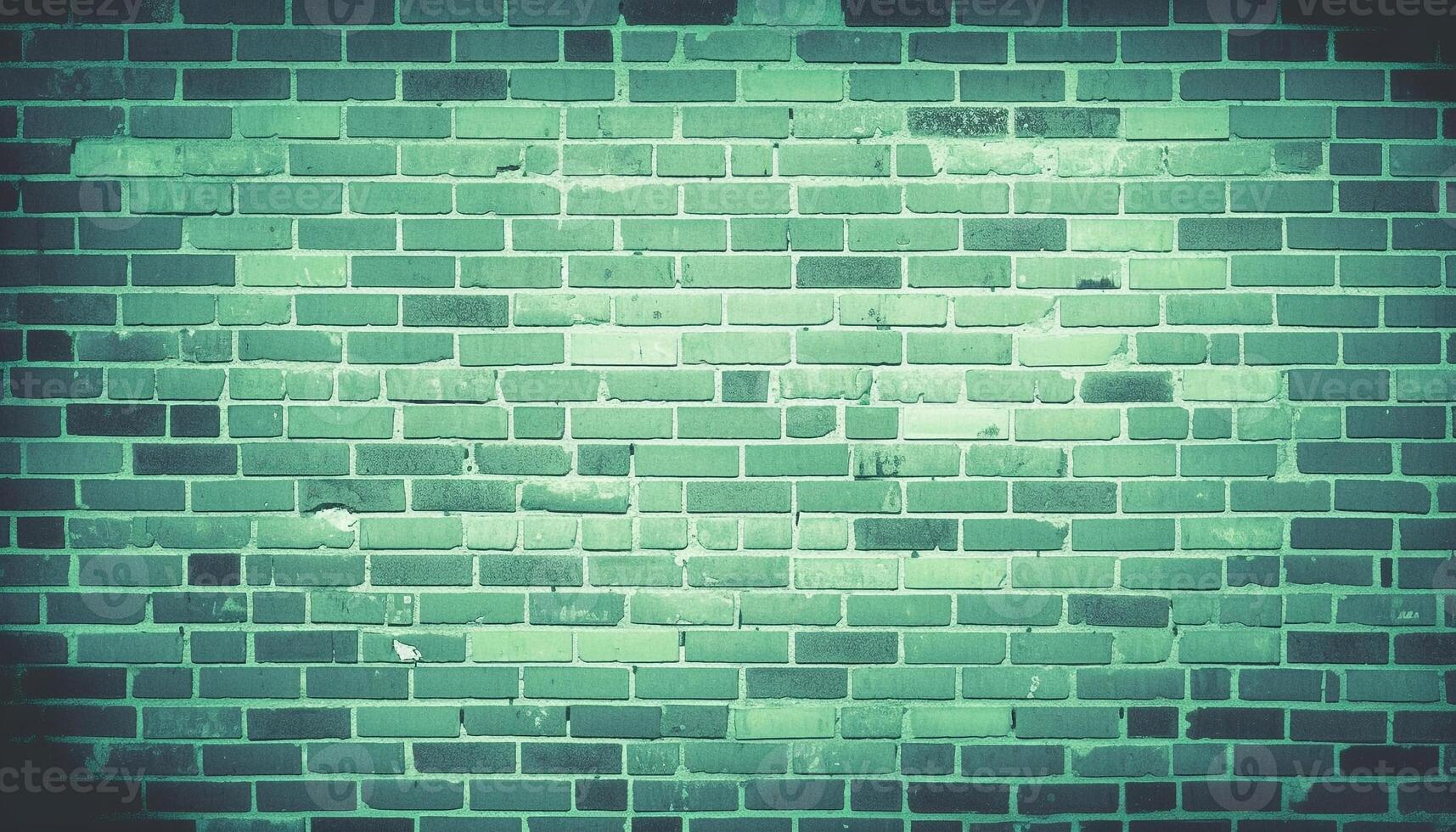 Old fashioned grunge wallpaper with green textured effect and stained brick wall generated by AI photo