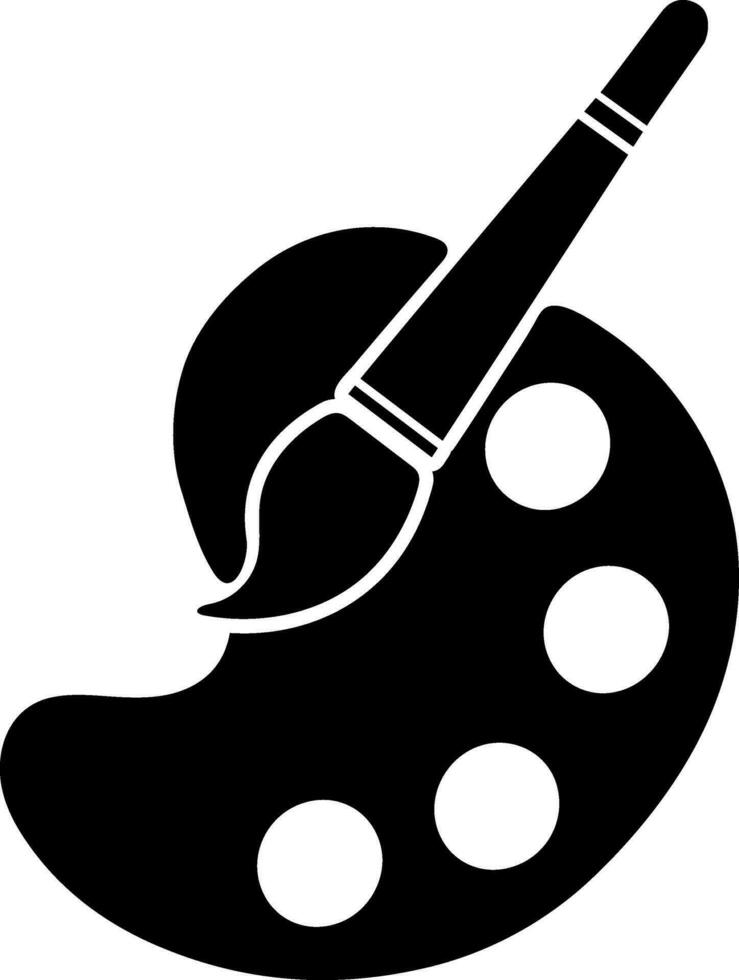 Black and white paint brush with palette. vector