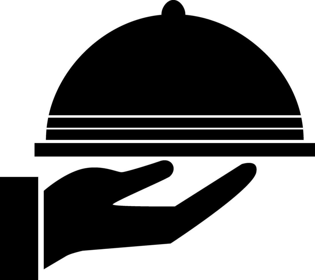 Flat illustration of hand with serving tray icon. vector