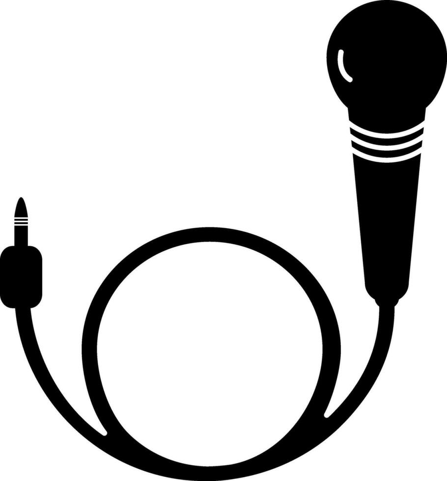 Glyph icon of Microphone with jack cable. vector