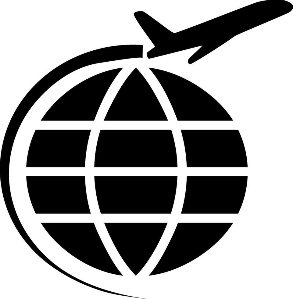 Travel icon with globe and flying plane. vector