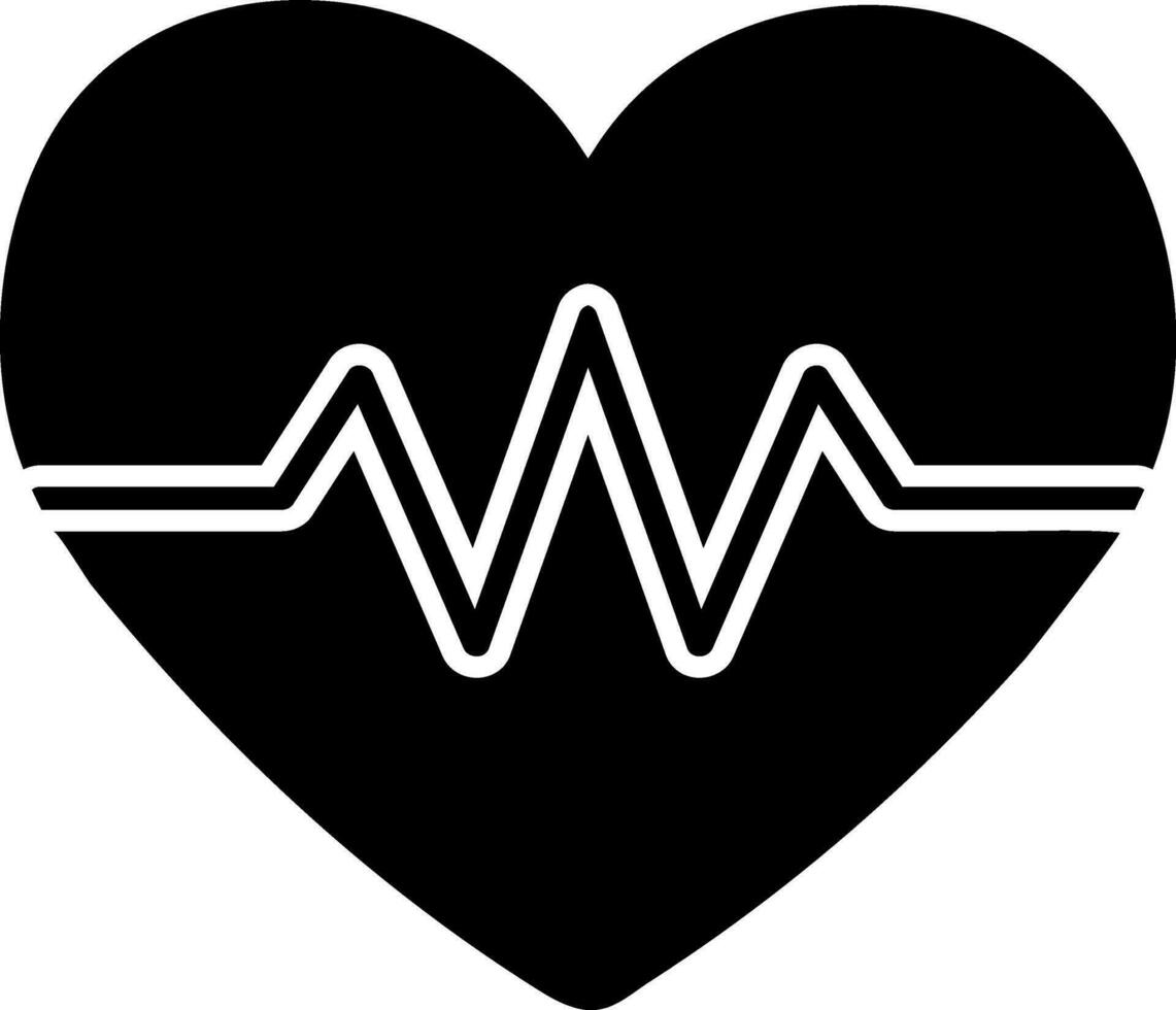 Glyph icon of heartbeat pulse with heart. vector