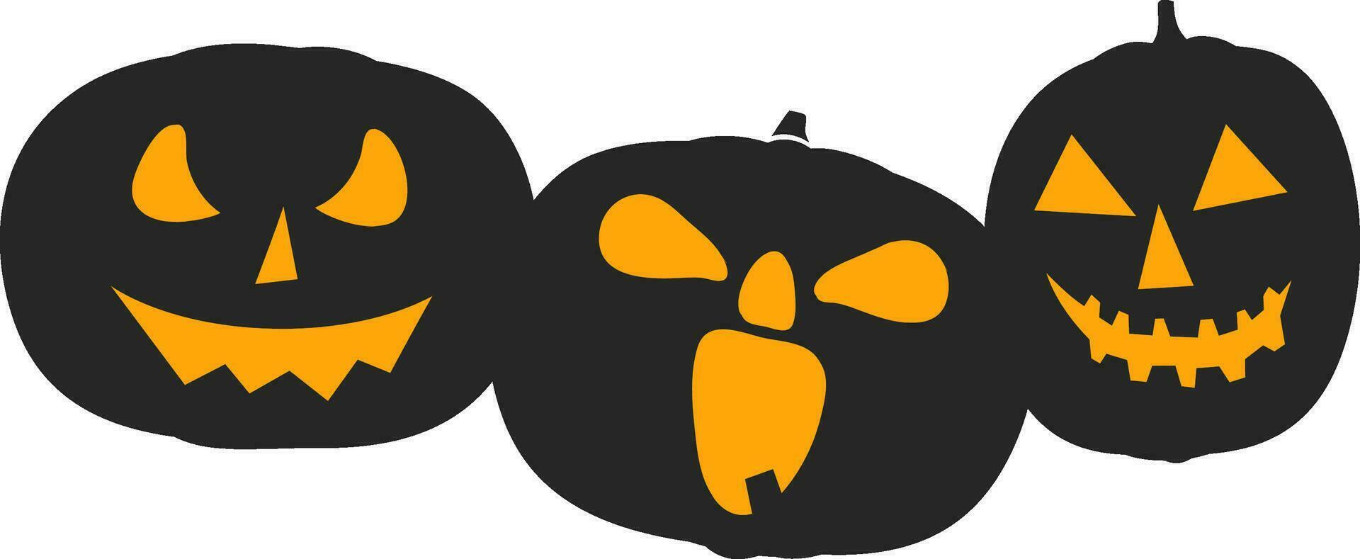 Halloween evil faces of pumpkin in black and yellow color. vector