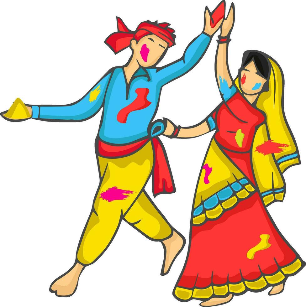 Illustration of dancing couple in traditional Indian outfits. vector