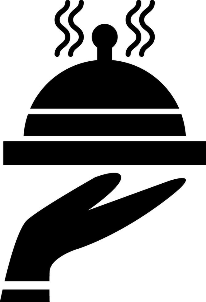 Hand holding Cloche or Restaurant, Black and White sign. vector