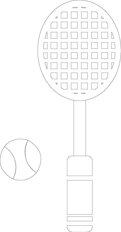 deporte o tenis raqueta con pelota icono en Delgado línea. vector
