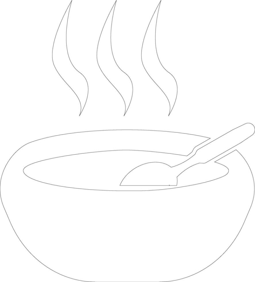 Thin line icon of Serving Bowl with Hot Soup. vector