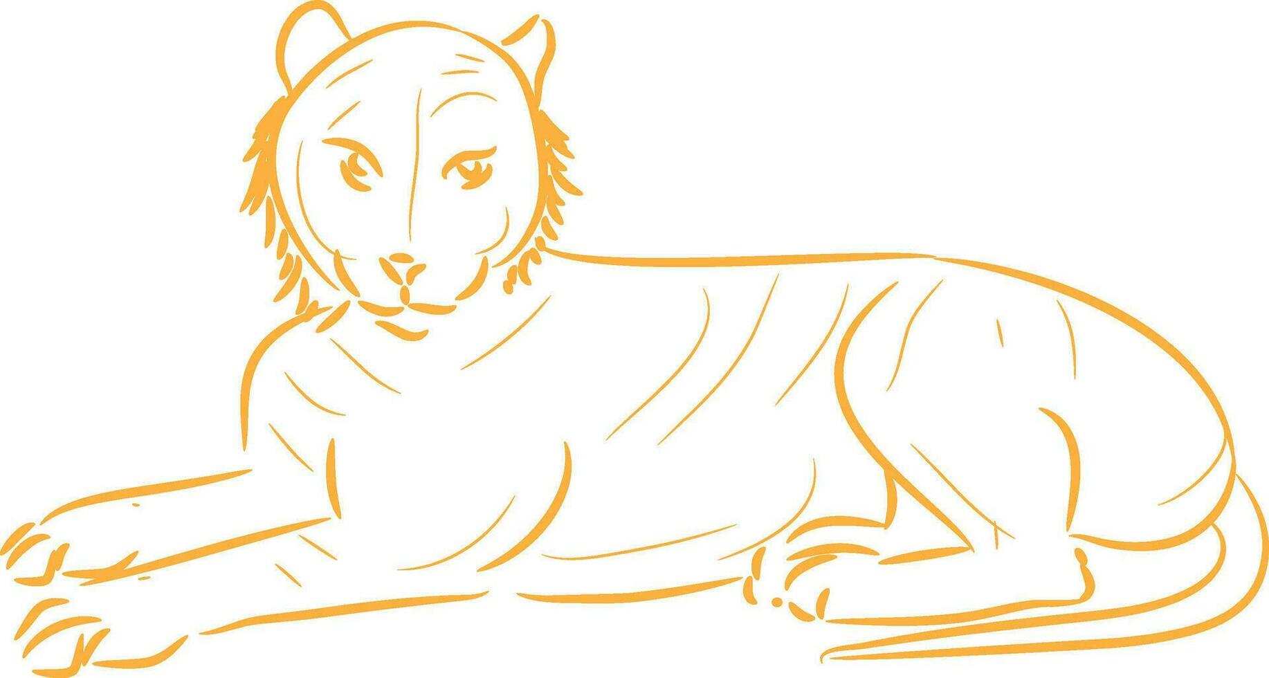Flat line art illustration of tiger. vector