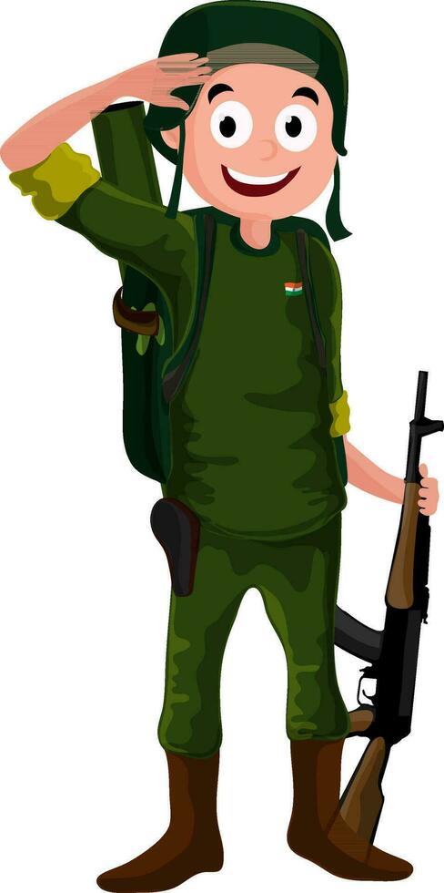 ilustración de saludando indio Ejército soldado. vector