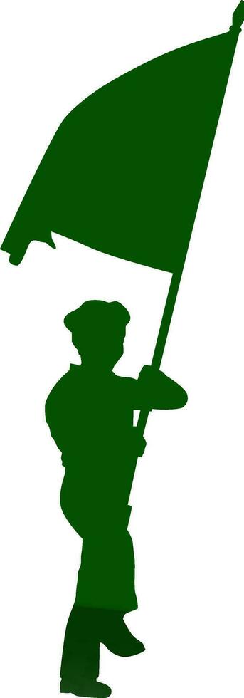 Green illustration of a boy holding flag. vector