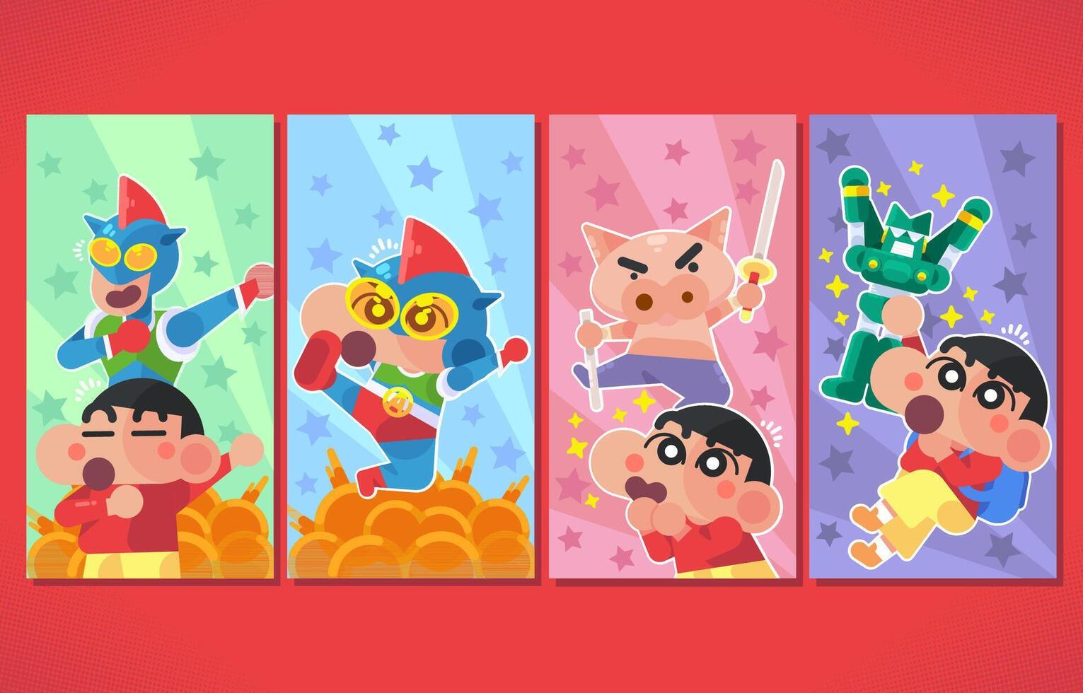 Boy With His Heroes In Action Pose vector