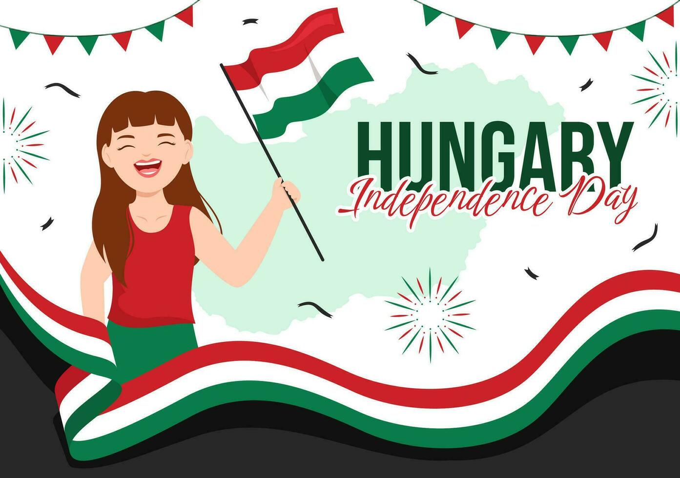 Happy Hungary Independence Day Vector Illustration with Hungarian Waving Flag Background in National Holiday Flat Cartoon Hand Drawn Templates