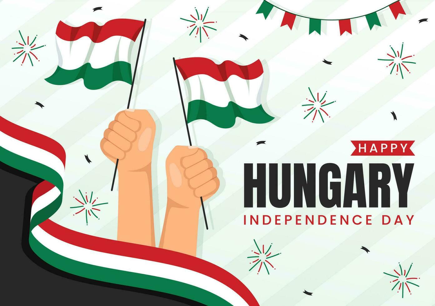 Happy Hungary Independence Day Vector Illustration with Hungarian Waving Flag Background in National Holiday Flat Cartoon Hand Drawn Templates