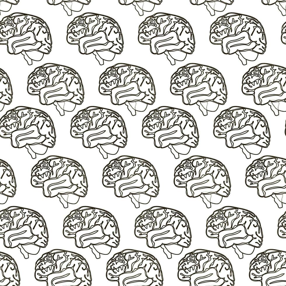 A pattern of pink brains on a white background. Vector seamless background of contour lines. The topic of medicine, surgery, treatment and health. World Brain Day. The background of the brain