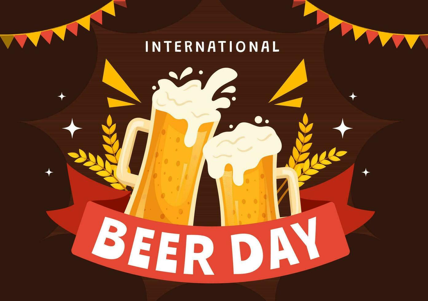 International Beer Day Vector Illustration with Cheers Beers Celebration in Flat Cartoon Hand Drawn Landing Page background Templates