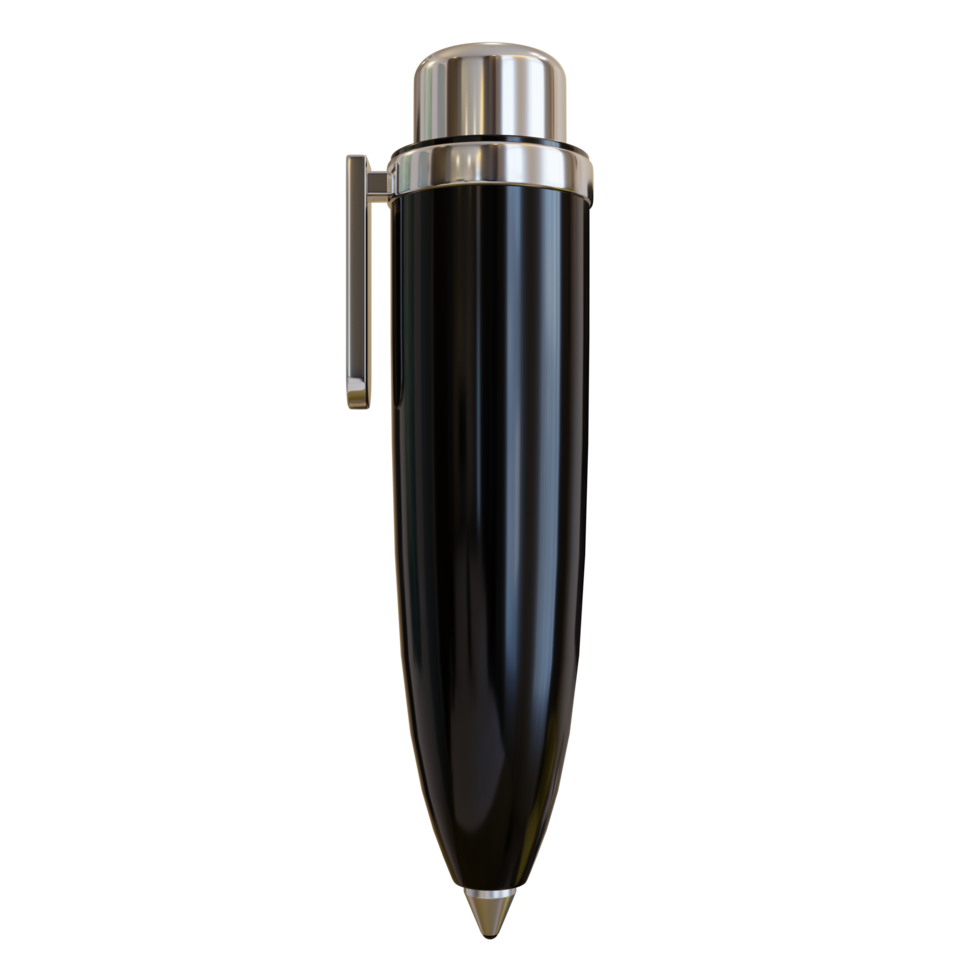 une mignonne noir à bille stylo png transparent arrière-plan, une modèle de papeterie dans une retour à l'école thème, 3d illustration