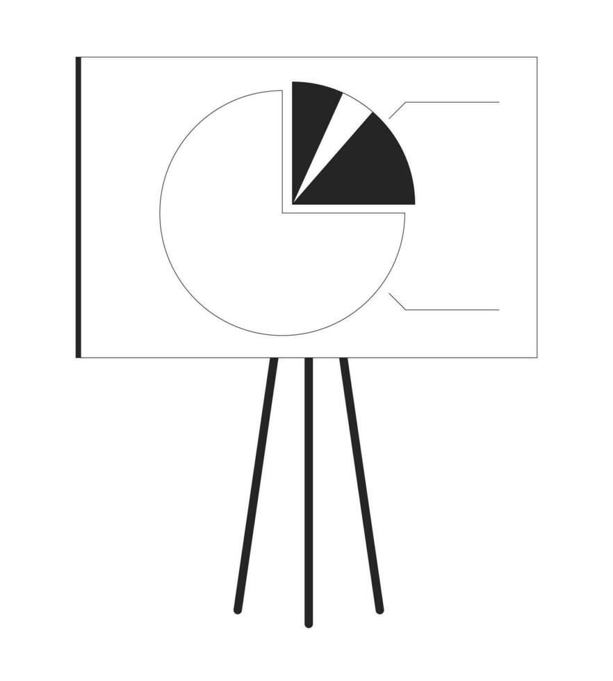 Easel stand for display board with pie chart flat monochrome isolated vector object. Data analysis. Editable black and white line art drawing. Simple outline spot illustration for web graphic design